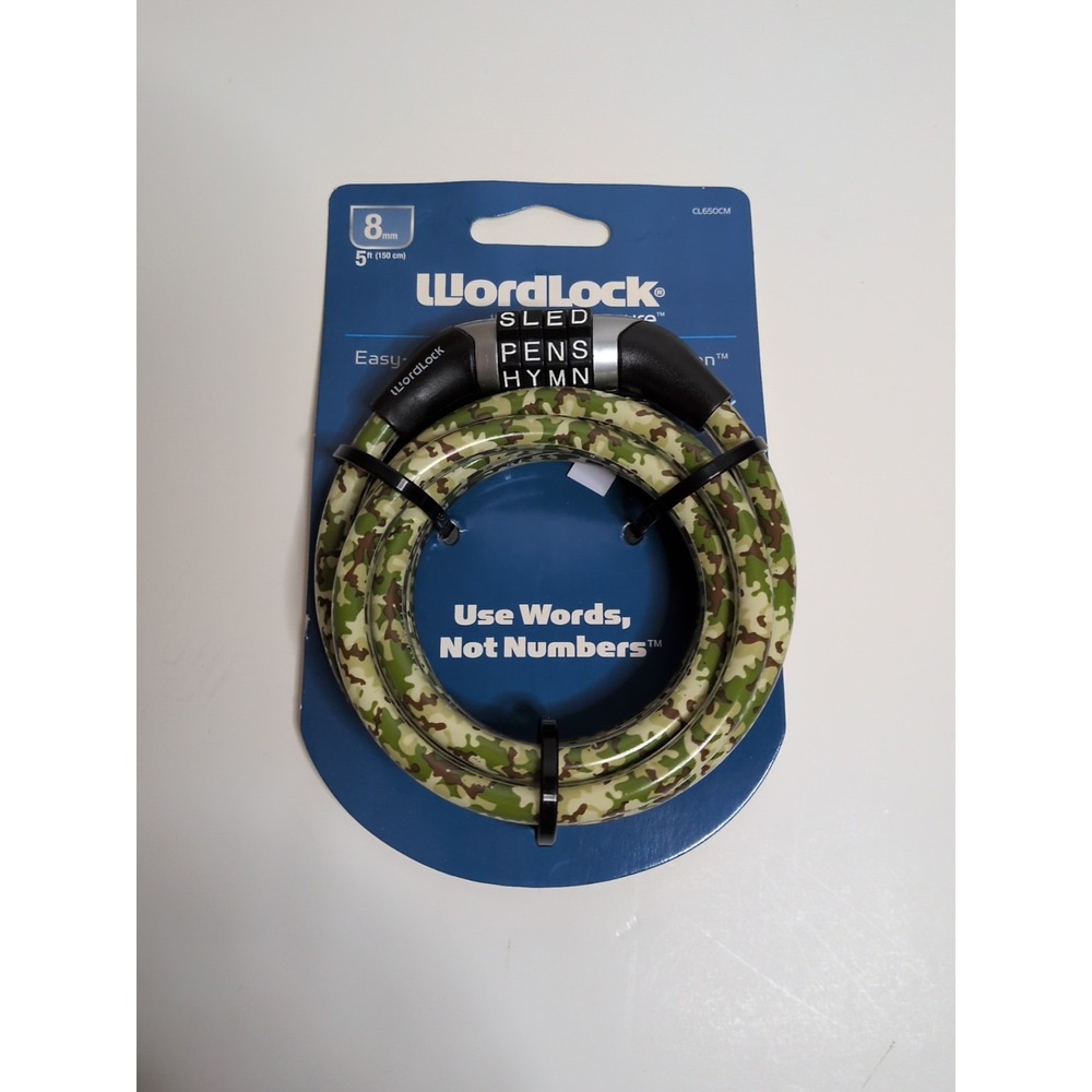 WordLock Green Camo Word Combination‎ Lock 5ft/8mm CABLE New